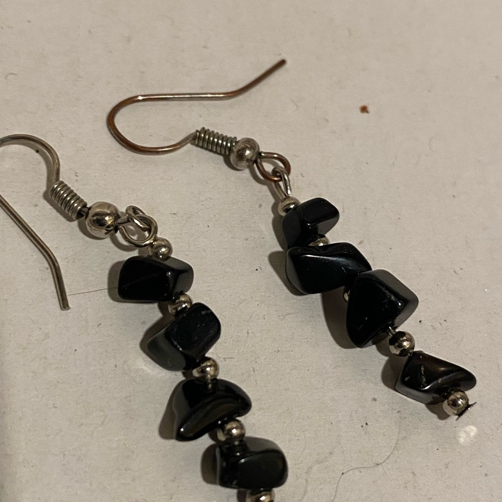 Elegant Black Stone Dangle Earrings